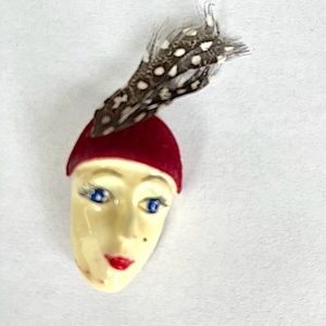 Vintage 1920's Woman Face Resin Brooch